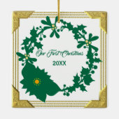 Unsere ersten Weihnachts-Großeltern White Poinsett Keramikornament (Rückseite)