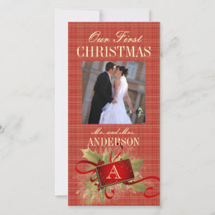 Unsere ersten Weihnachts-Monogramm Hochzeitfoto-Ka Feiertagskarte