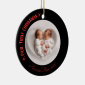 Unsere ersten Weihnachts-Twins Foto Name Custom Bl Keramik Ornament (Rechts)