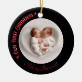 Unsere ersten Weihnachts-Twins Foto Name Custom Bl Keramik Ornament (Vorne)