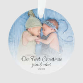 Unsere ersten Weihnachts-Twins-Namen-Foto-Overlay Ornament