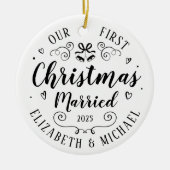 Unsere ersten Weihnachts Verheiratete Hand gezeich Keramik Ornament (Vorne)