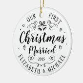 Unsere ersten Weihnachts Verheiratete Hand gezeich Keramik Ornament (Links)