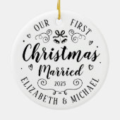 Unsere ersten Weihnachts Verheiratete Hand gezeich Keramik Ornament (Hinten)