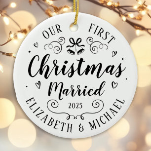 Unsere ersten Weihnachts Verheiratete Hand gezeich Keramik Ornament