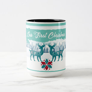 Unsere ersten Weihnachts-Winterschnee-Nordic Renti Zweifarbige Tasse