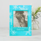 Unsere ersten Weihnachtsblauen Schneeflocken Minim Feiertagskarte (Stehend Vorderseite)