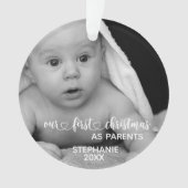 Unsere ersten Weihnachtseltern handgeschriebenes F Ornament (Vorderseite)