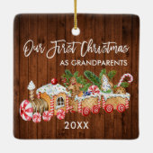 Unsere ersten Weihnachtsgroßeltern Gingerbread Zug Keramikornament (Rückseite)