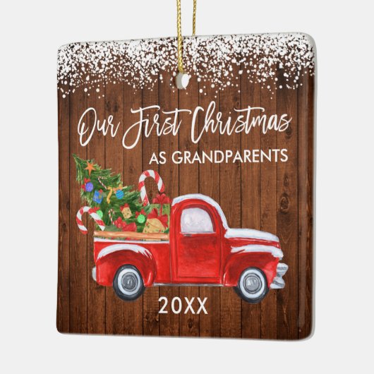 Unsere ersten Weihnachtsgroßeltern Waldschneewagen Keramikornament (Links)