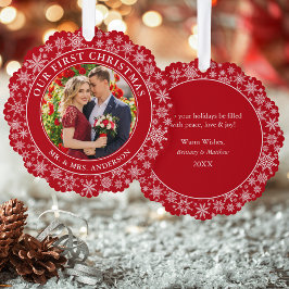 Unsere ersten Weihnachtskuchen Foto Snowflakes Rot Ornament Karte