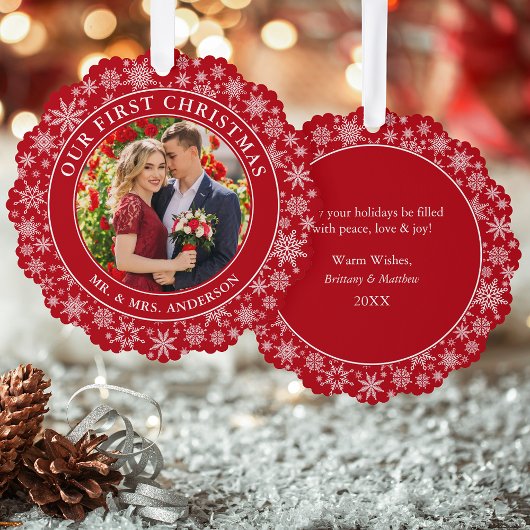 Unsere ersten Weihnachtskuchen Foto Snowflakes Rot Ornament Karte