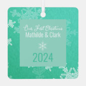 Unsere ersten Weihnachtsschneeflocken Minimalistis Ornament Aus Metall (Rückseite)