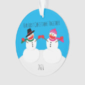Unsere ersten Weihnachtsschneemänner 2021 Masken Ornament (Vorderseite)
