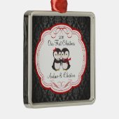 Unsere ersten Weihnachtsverzierungs-Pinguin-Paare Ornament Aus Metall (Rechts)
