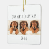 Unsere ersten Welpenhunde Weihnachten Panorama-Fot Keramikornament (Links)