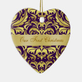 Unsere erstes Weihnachtslila Golddamast-Verzierung Keramikornament (Rechts)