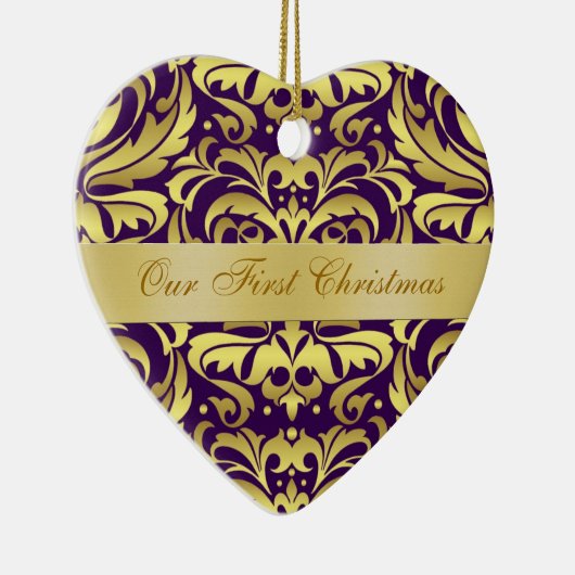 Unsere erstes Weihnachtslila Golddamast-Verzierung Keramikornament (Rechts)