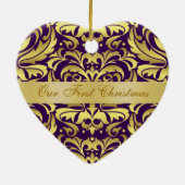 Unsere erstes Weihnachtslila Golddamast-Verzierung Keramikornament (Hinten)