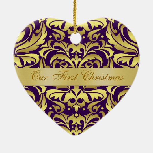 Unsere erstes Weihnachtslila Golddamast-Verzierung Keramikornament (Hinten)