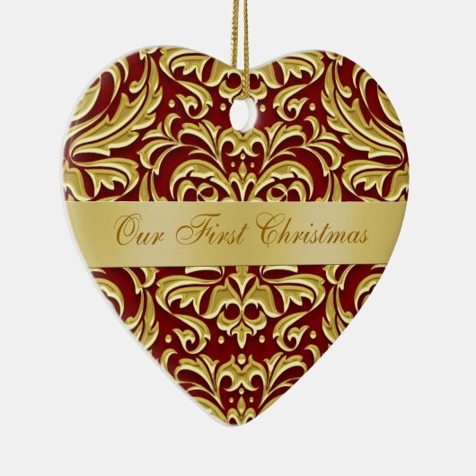 Unsere erstes Weihnachtsrote Golddamast-Verzierung Keramikornament (Rechts)