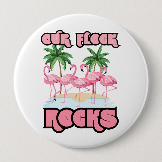 Unsere Flock Rocks Flamingo Fun Familie Freunde Button (Vorderseite)