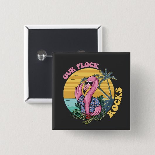 Unsere Flock Rocks Flamingo Groovy Retro Button (Vorne & Hinten)