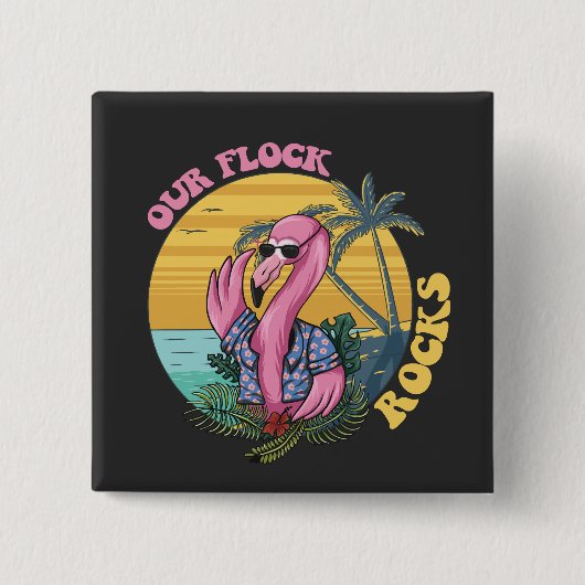 Unsere Flock Rocks Flamingo Groovy Retro Button (Vorderseite)