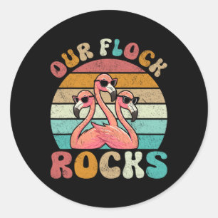 Unsere Flock Rocks Flamingo Matching Familienurlau Runder Aufkleber