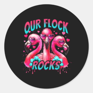 Unsere Flock Rocks Flamingo Matching Familienurlau Runder Aufkleber
