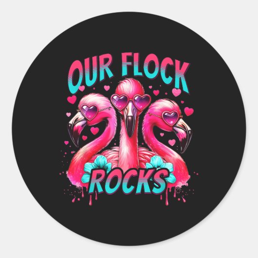 Unsere Flock Rocks Flamingo Matching Familienurlau Runder Aufkleber (Vorderseite)