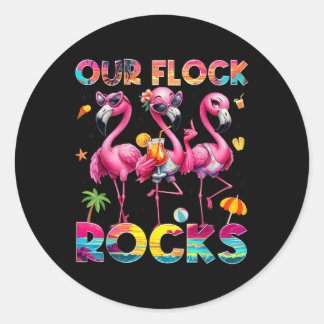 Unsere Flock Rocks Flamingo Sommerferien Familie M Runder Aufkleber