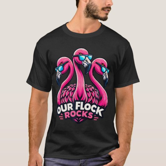 Unsere Flock Rocks Fun Flamingo Sonnenbrille Party T-Shirt (Vorderseite)