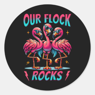 Unsere Flock Rocks Niedlich Flamingo Matching Fami Runder Aufkleber