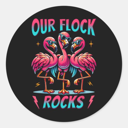 Unsere Flock Rocks Niedlich Flamingo Matching Fami Runder Aufkleber (Vorderseite)