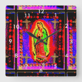 Unsere Frau von Guadalupe Quadratische Wanduhr (Vorderseite)