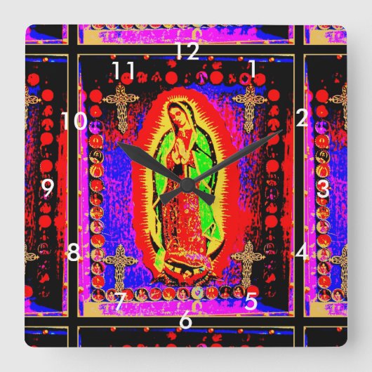 Unsere Frau von Guadalupe Quadratische Wanduhr (Vorderseite)