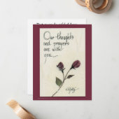 Unsere Gedanken und Gebete Sprichwort Rose Mitteilungskarte (Vorderseite/Rückseite Beispiel)