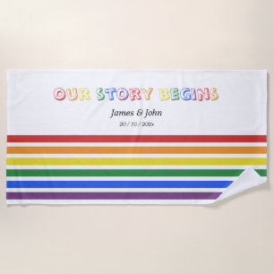 Unsere Geschichte beginnt Regenbogen-LGBTQ-Flagge Strandtuch