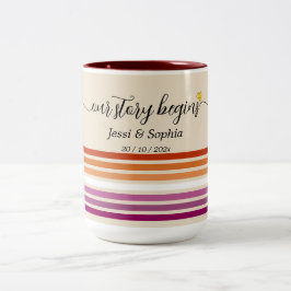 Unsere Geschichte Beginnt Sunset Lesbenflagge Zweifarbige Tasse