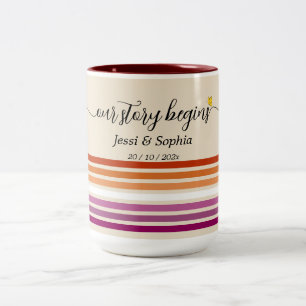 Unsere Geschichte Beginnt Sunset Lesbenflagge Zweifarbige Tasse