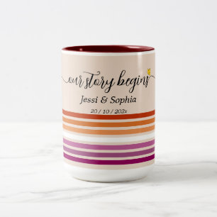 Unsere Geschichte Beginnt Sunset-Lesbenflagge Zweifarbige Tasse
