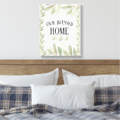 Unsere gesegneten Zuhause Light Green Sage Blätter Leinwanddruck (Insitu (Schlafzimmer))