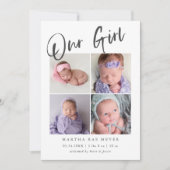 Unsere Girl Baby Foto Collage Geburt Ankündigung (Vorderseite)