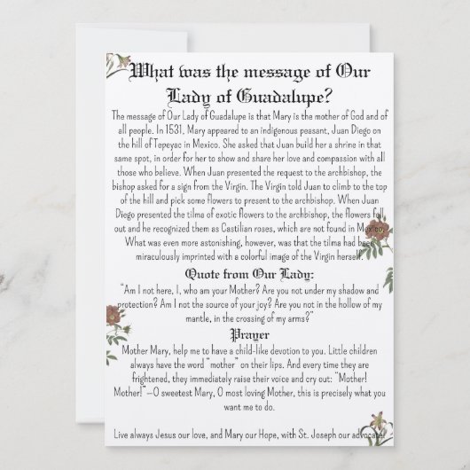 Unsere Gottesmutter-Gebetskarte Einladung (Rückseite)