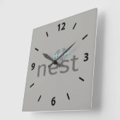 Unsere graue Typografie mit zwei Vögeln Quadratische Wanduhr (Winkel)