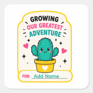 🌵 Unsere größte Abenteuer-Baby-Party 🌵 Quadratischer Aufkleber