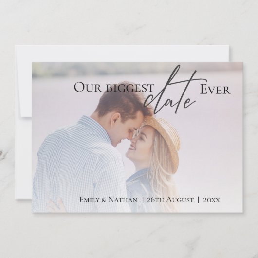 Unsere größte Date-Ever-Script-Foto-Hochzeit Save The Date (Vorderseite)