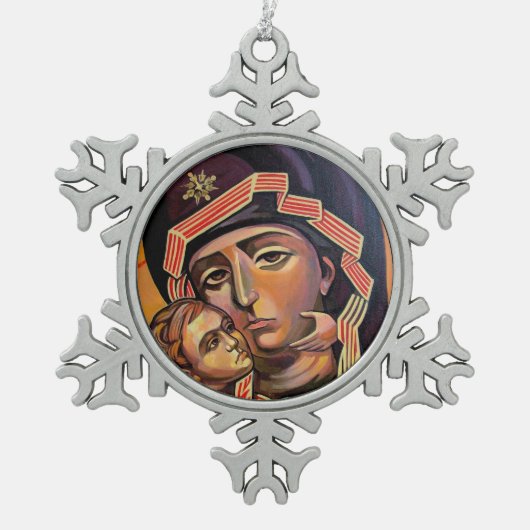 Unsere heilige Mutter Mary Theotokos Schneeflocken Zinn-Ornament (Vorderseite)