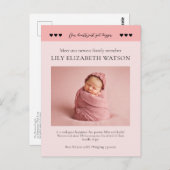 Unsere Herzen got größer, Baby Birth Announcement Postkarte (Vorne/Hinten)